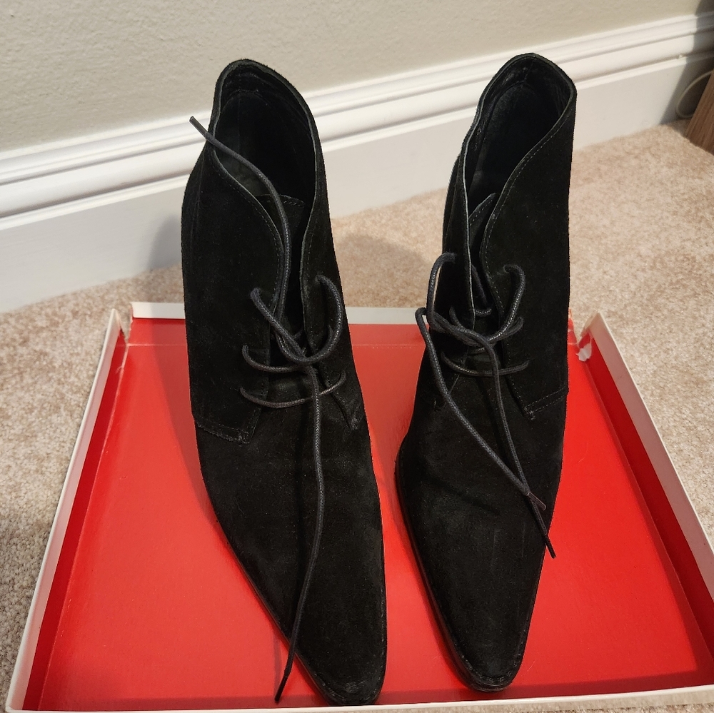 Coach black suede lace up booties